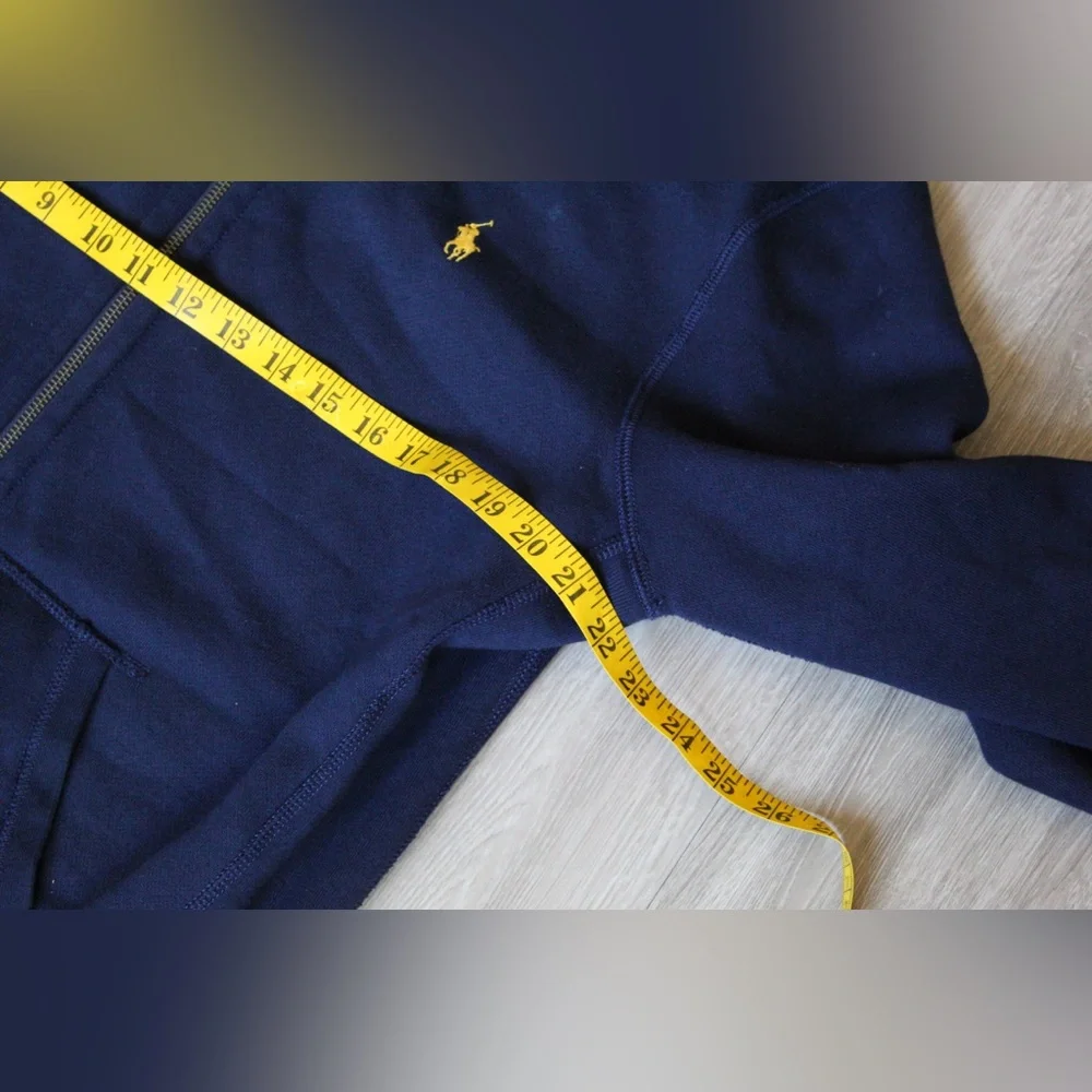 Polo Ralph Lauren Men's Full Zip Fleece Sweatshirt Thermal Hoodie Navy Blue SZ M - Picture 2 of 4